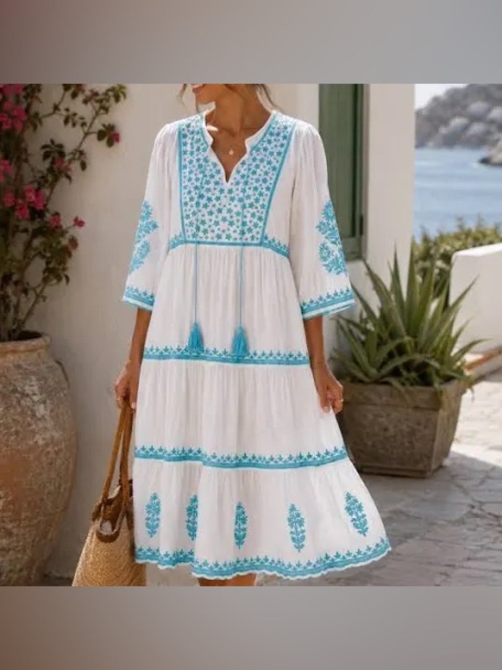 Soft Surroundings Embroidered Cotton Midi Dress Vacation Boho Beach Women M-L